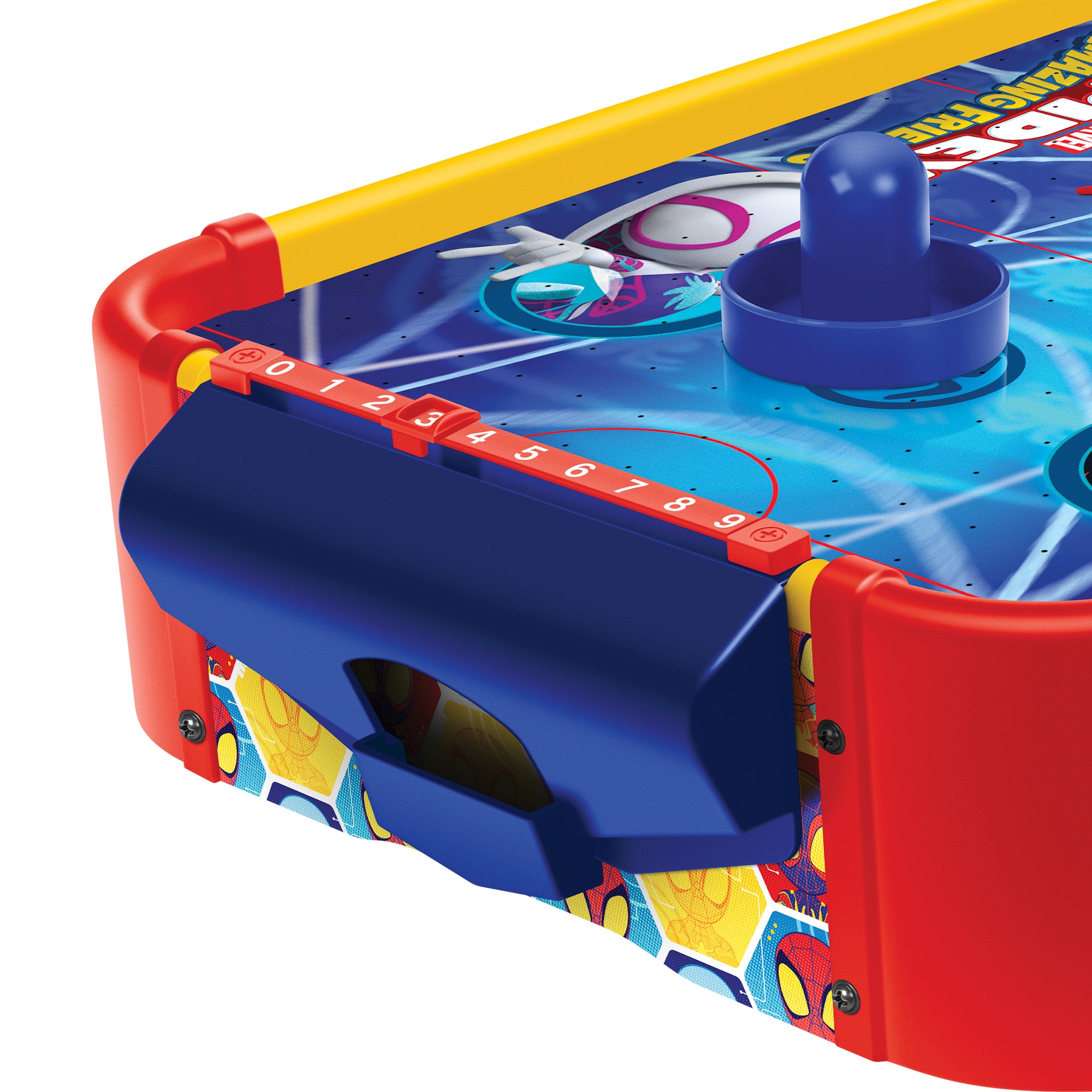 Mesa electrónica de hockey de aire de madera con Spidey y sus increíbles amigos
