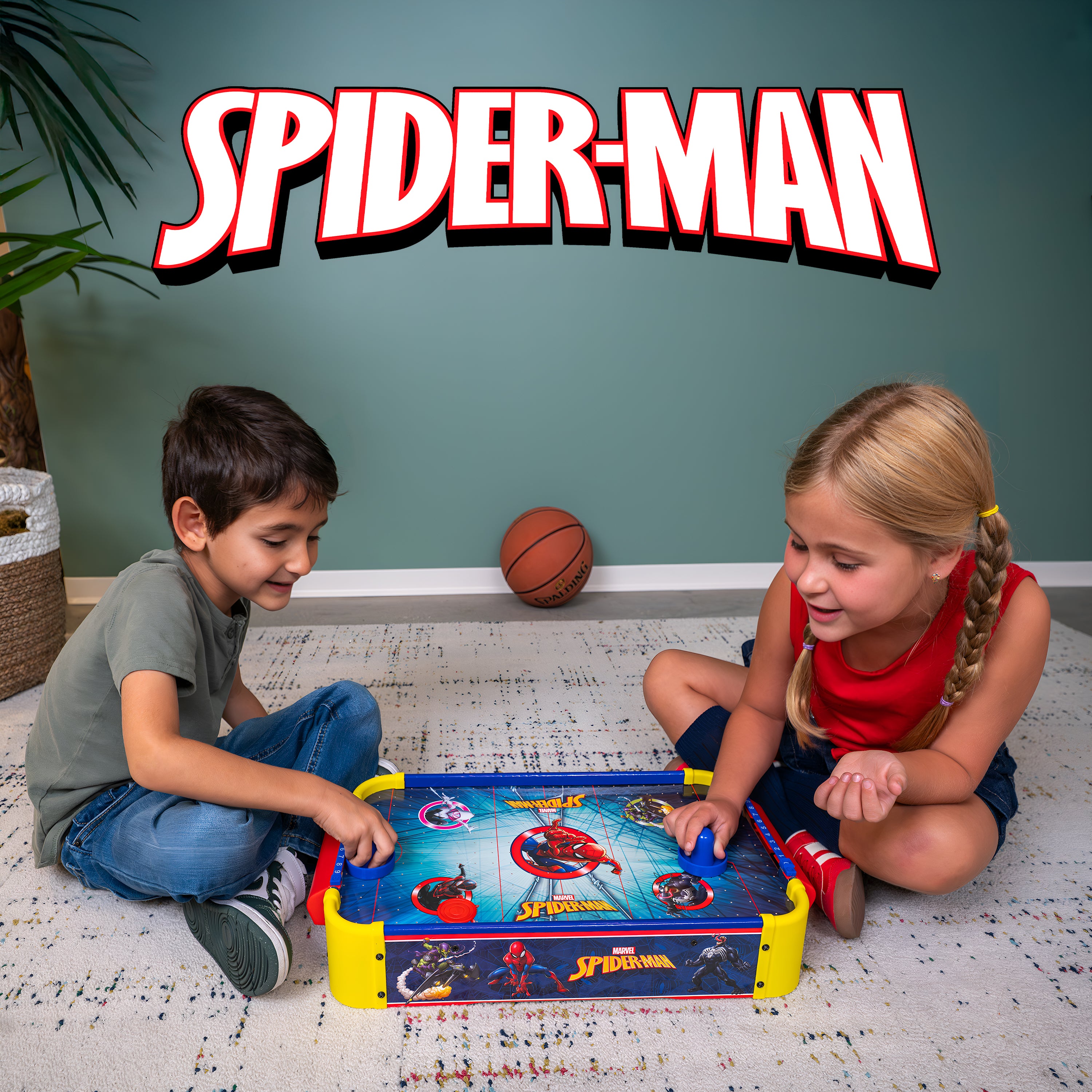 Mesa electrónica de hockey de aire de madera de Spider-Man