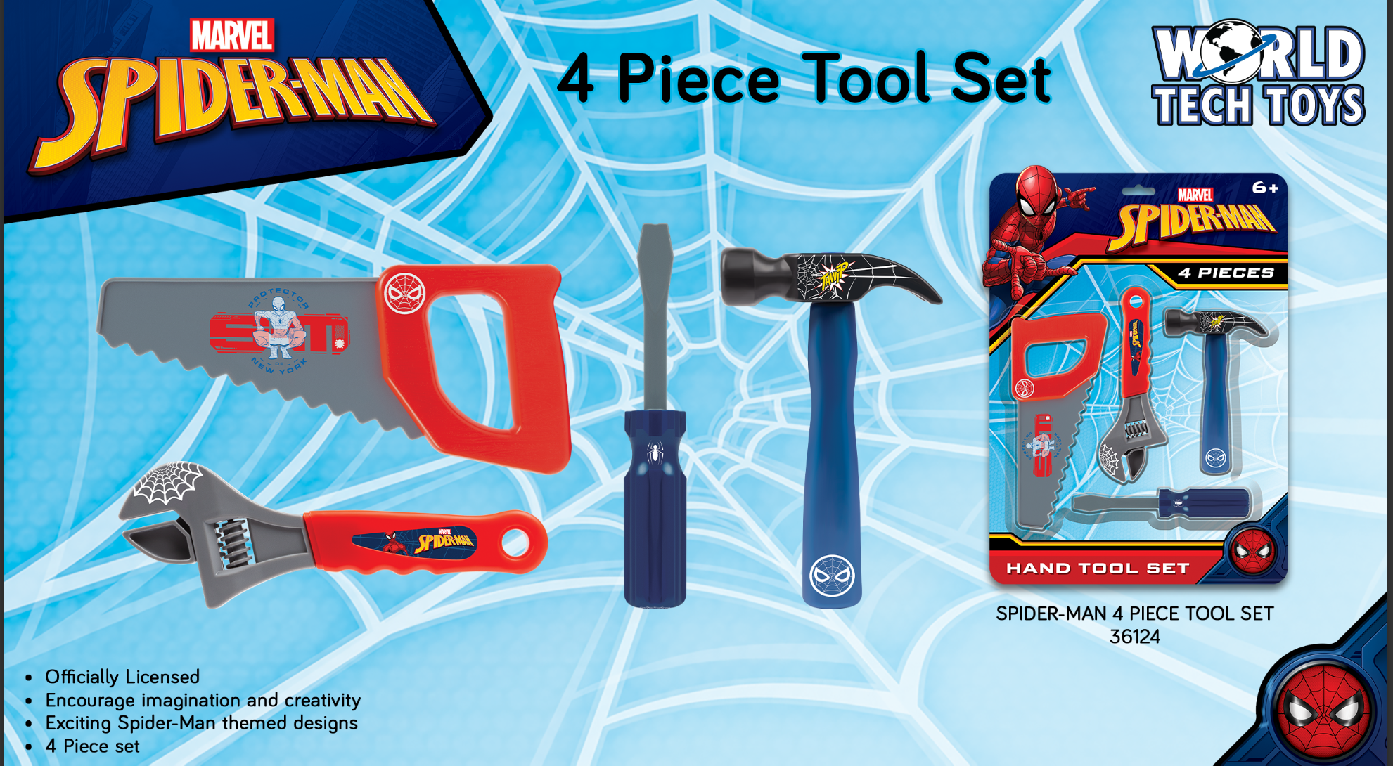 Juego de herramientas manuales de 4 piezas de Spider-Man
