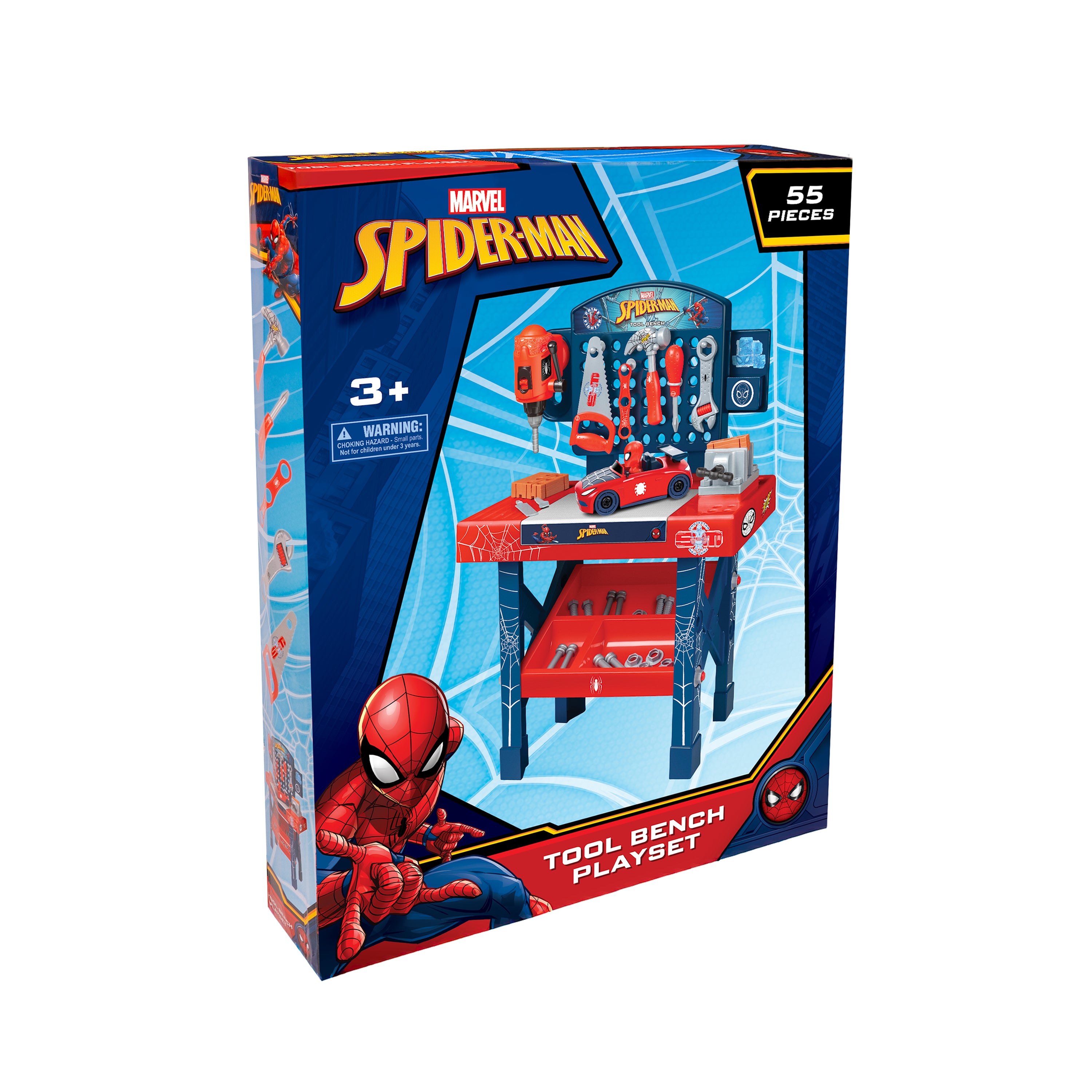 Banco de herramientas de Spider-Man con coche desmontable (84 piezas)