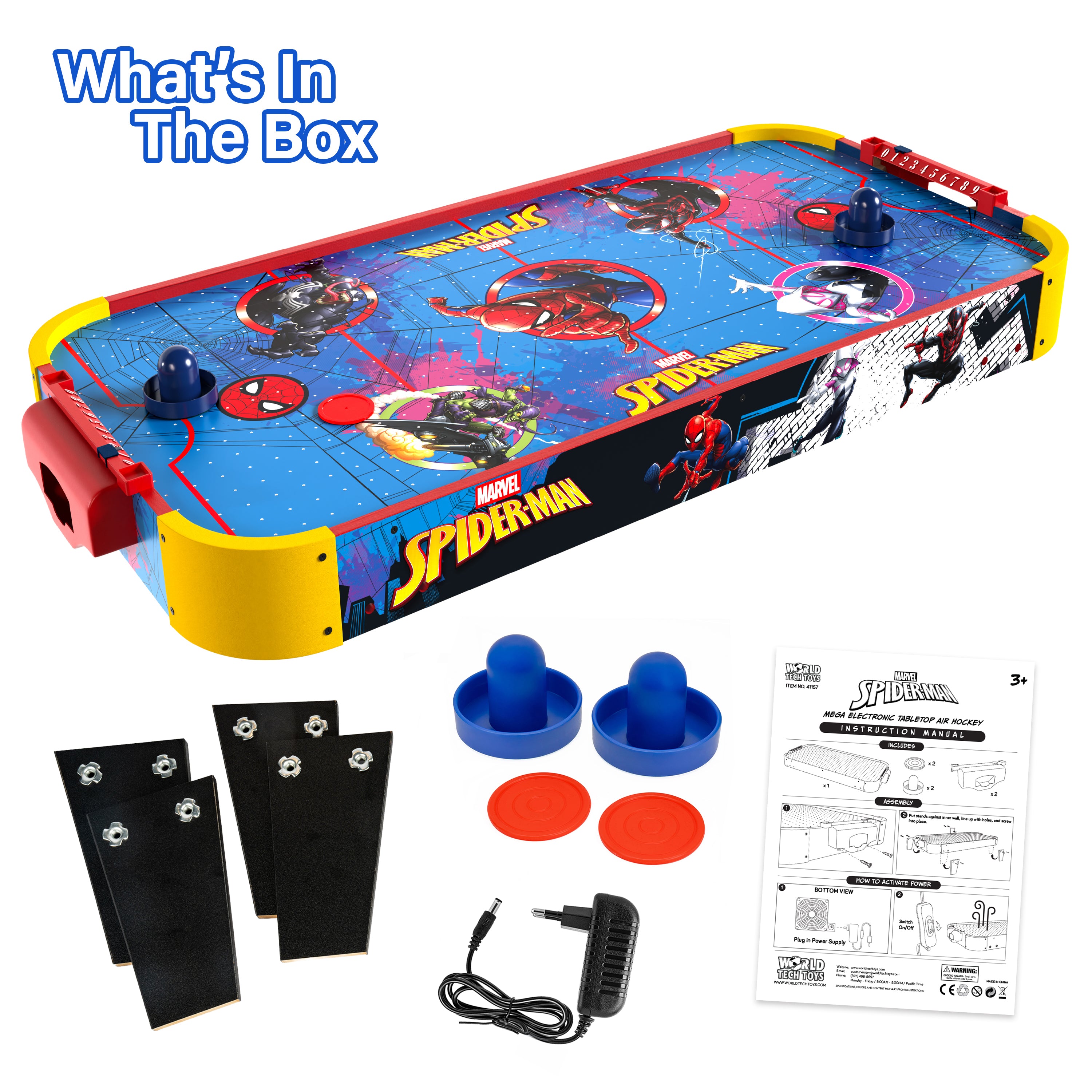 Mesa electrónica de hockey de aire de madera con Spidey y sus increíbles amigos