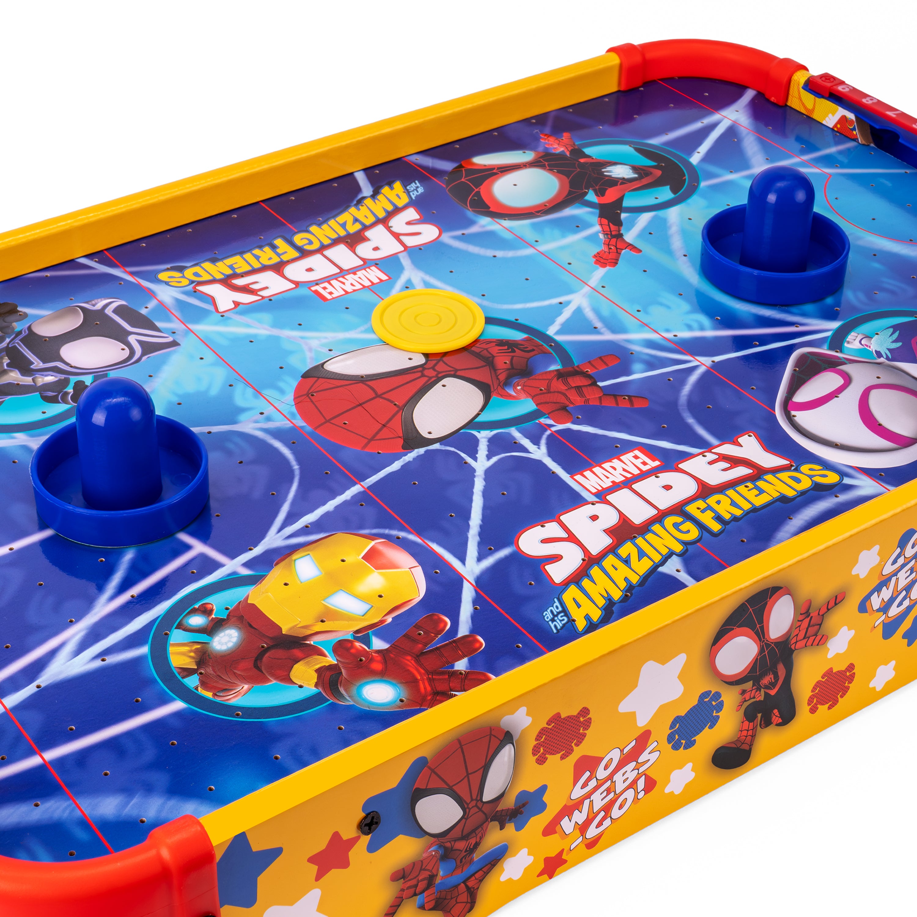 Mesa electrónica de hockey de aire de madera con Spidey y sus increíbles amigos