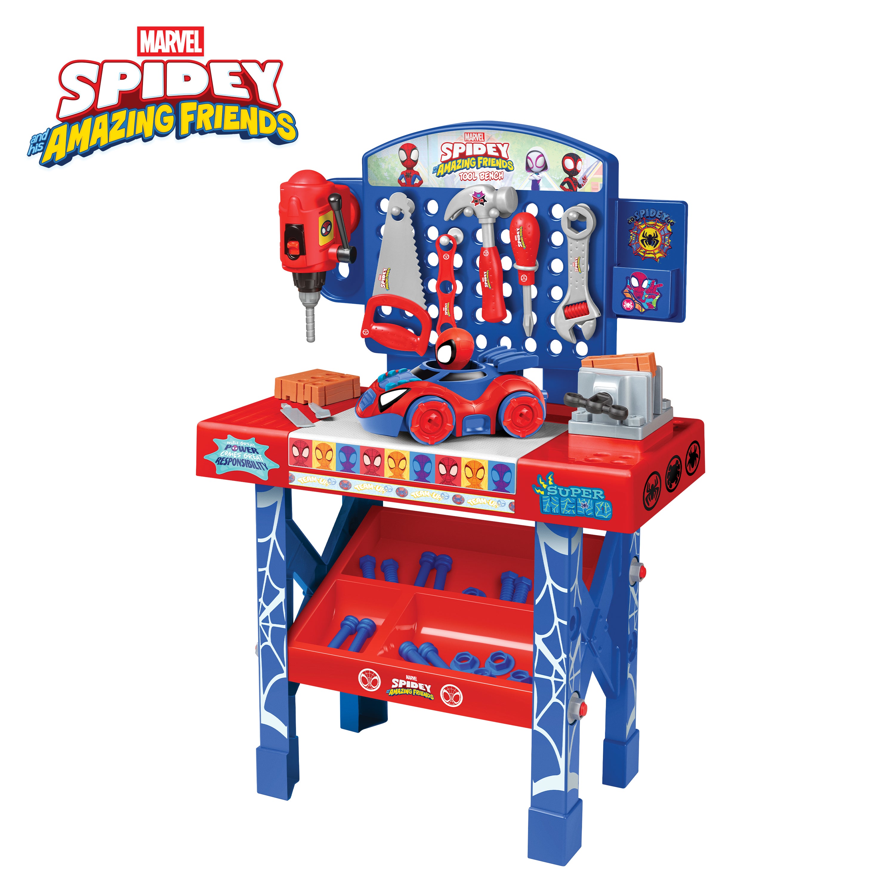 Banco de herramientas de Spider-Man con coche desmontable (84 piezas)