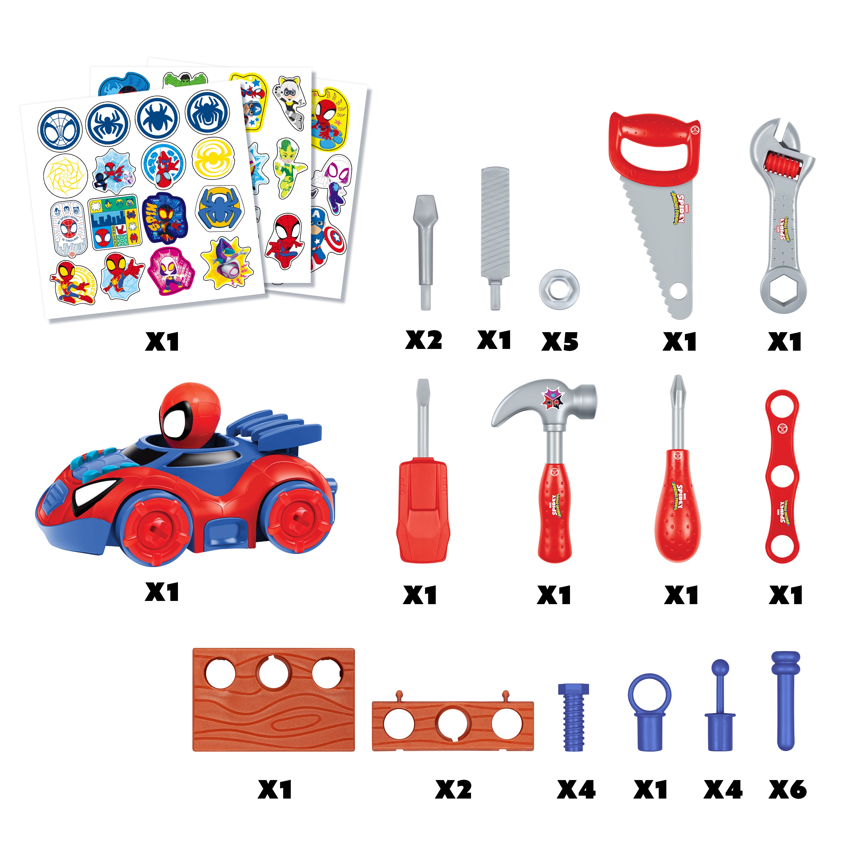 Banco de herramientas de Spider-Man con coche desmontable (84 piezas)