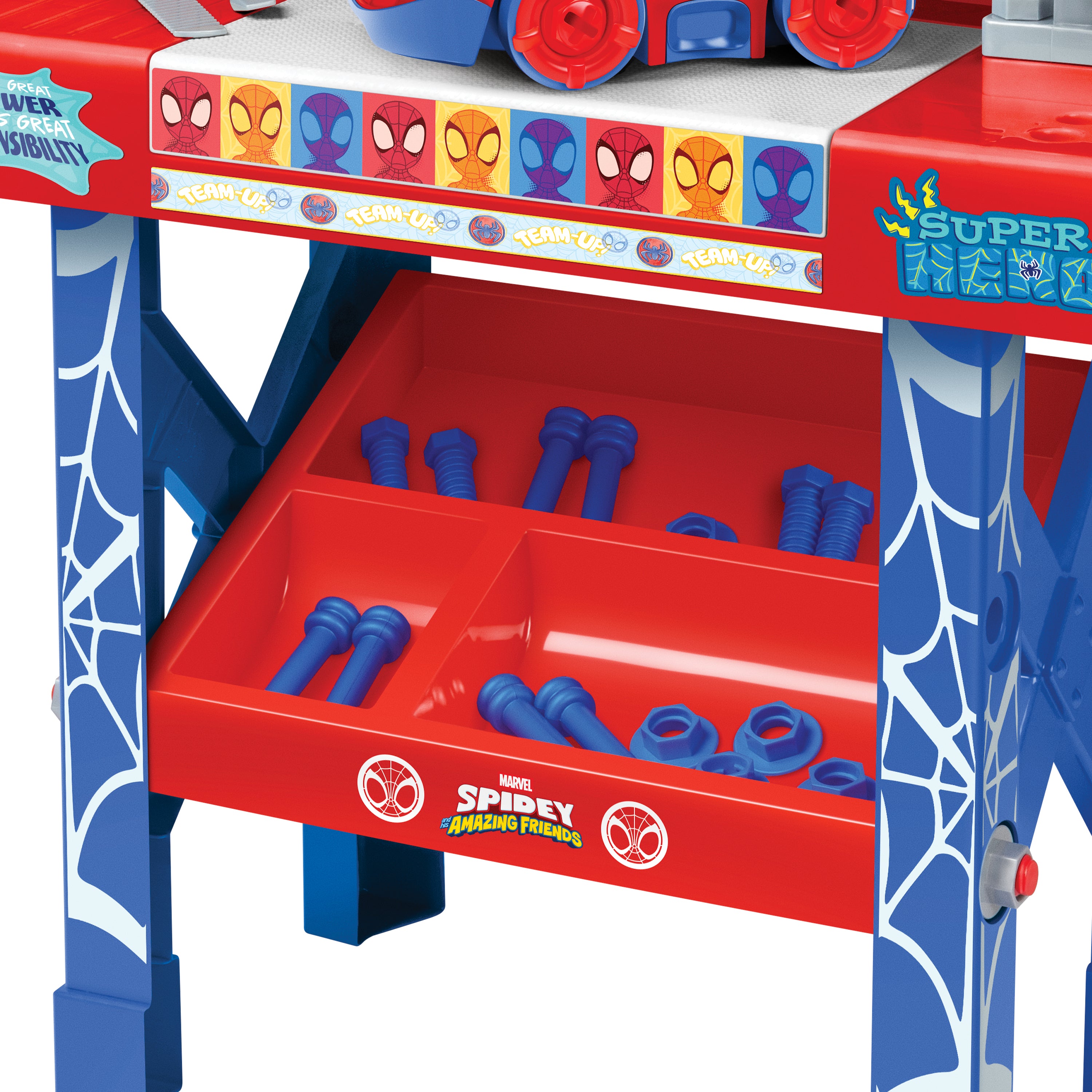 Banco de herramientas de Spider-Man con coche desmontable (84 piezas)