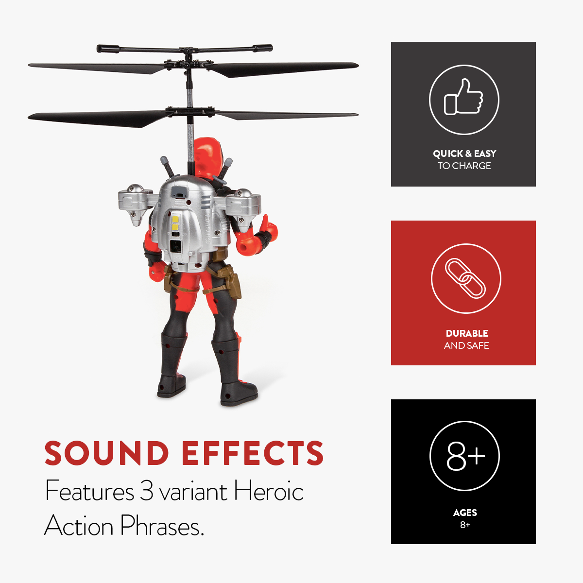 Figura voladora a control remoto con jetpack de Deadpool 