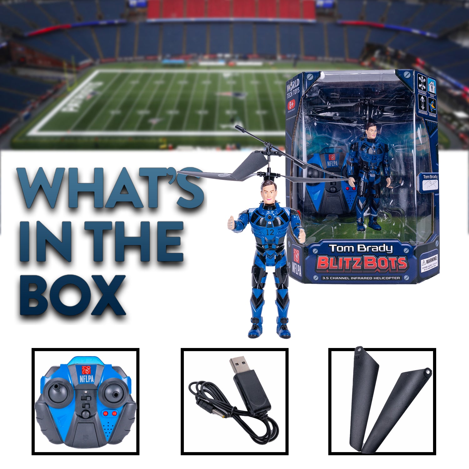 Helicóptero RC Tom Brady BlitzBots de 3,5 canales IR con licencia de la NFLPA
