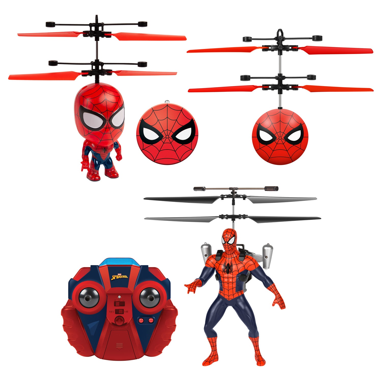 Figura voladora de Spider-Man, cabeza grande y paquete de heliball 